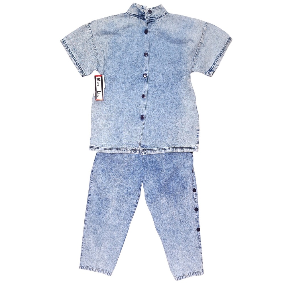 Mizz Lizz Vintage 80s Acid Wash Denim Light Weight 2 Piece Set Pants Top NWT M